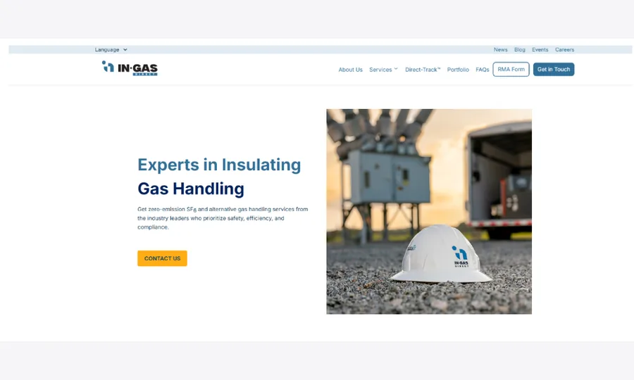 HubSpot CMS custom page for gas solutions company showing insulating gas handling hero section
