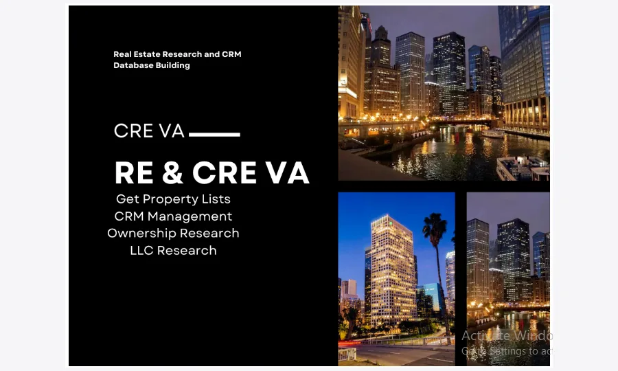Real estate research and CRM database building graphic for property lists ownership research and LLC research